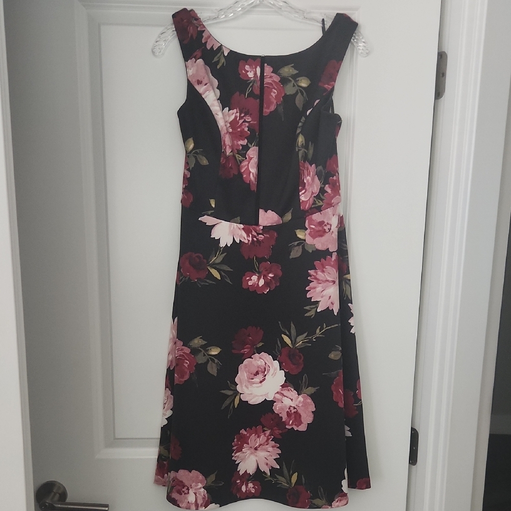 White House Black Market Black and Pink Floral Midi Dress